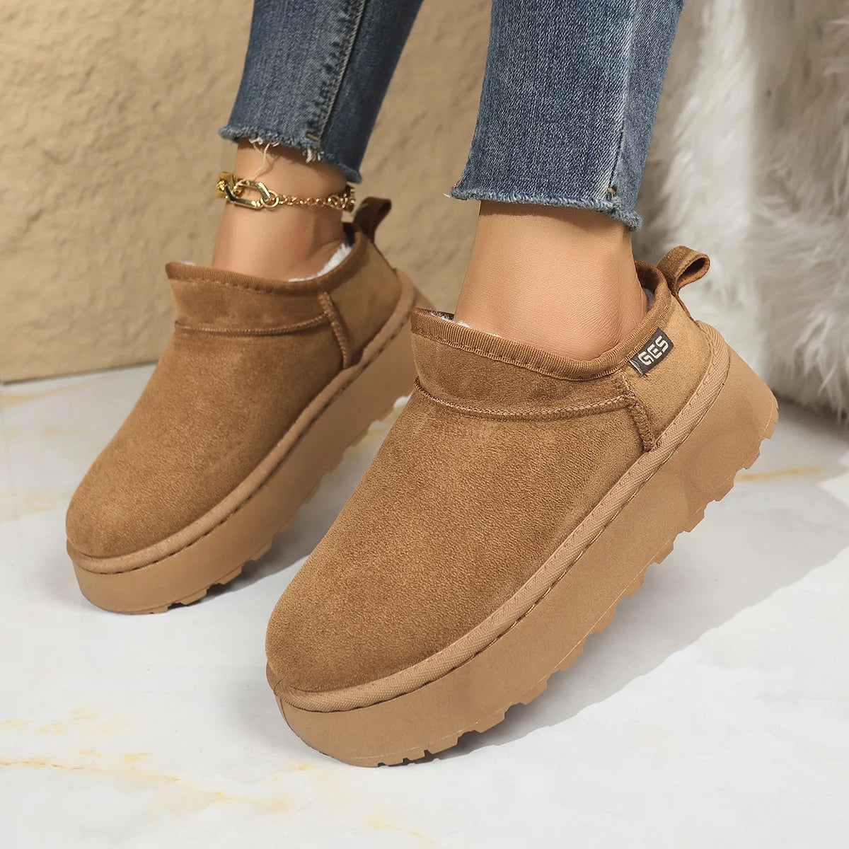 Cozy winter plush ankle boots for women at home