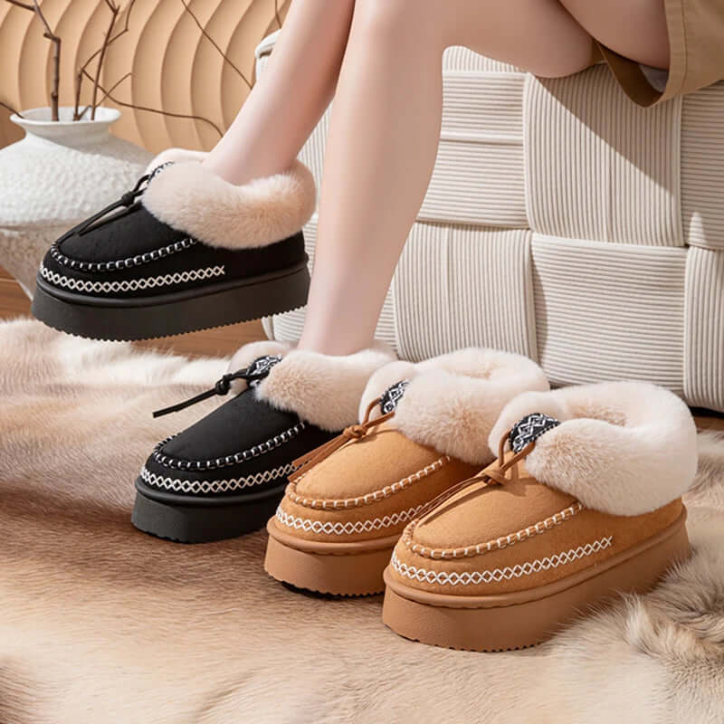 Fluffy platform slippers available in multiple colors for women