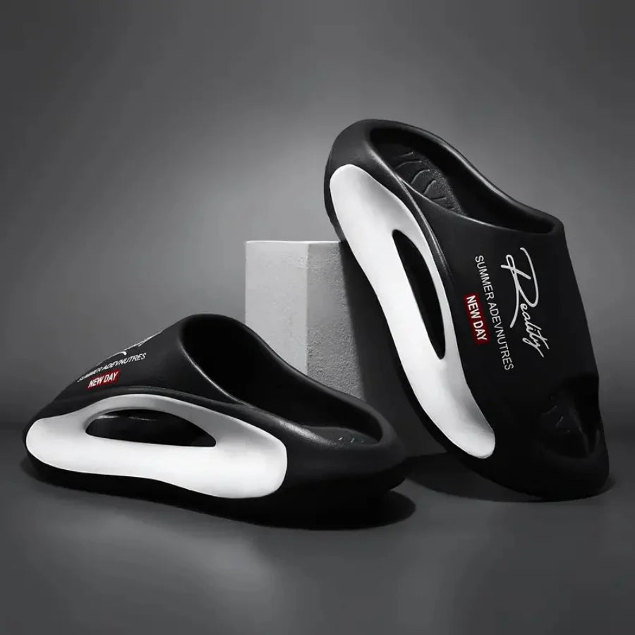 Beige unisex non-slip couple slippers with plush cushioned footbeds