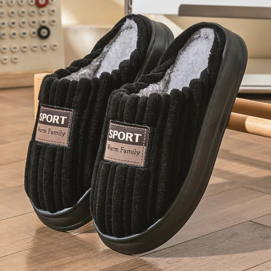 Top view of memory foam slippers men featuring plush flannel material