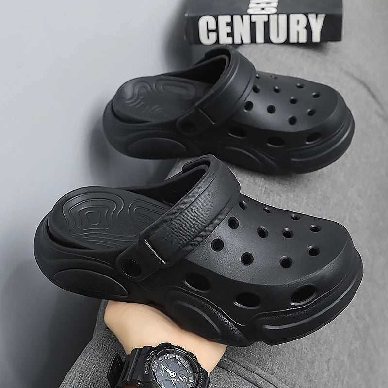 Brown protective toe-cap sandals for men with cushioned memory foam footbed