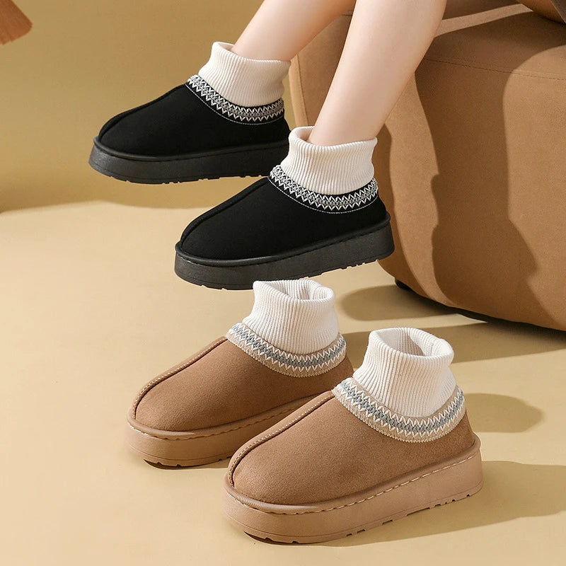 Non-slip sole winter plush ankle boots for women