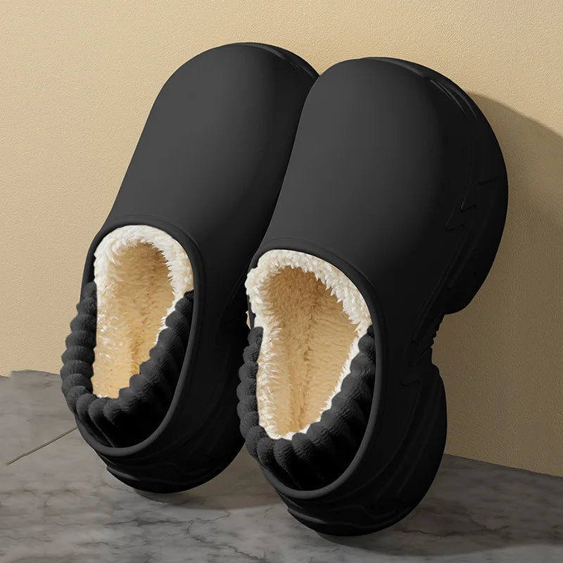 Chunky platform slippers outdoors