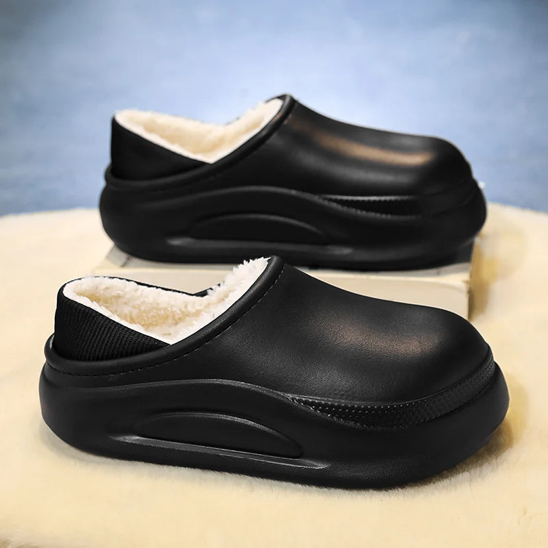 Women men winter slippers - waterproof material detail