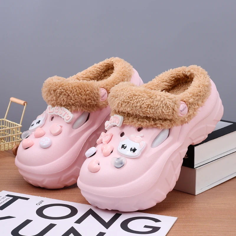 Thick sole winter house slippers for women waterproof design