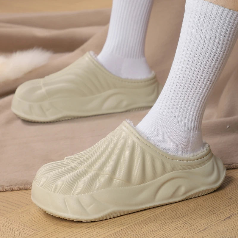 Waterproof winter slippers indoor outdoor plush cotton thick sole
