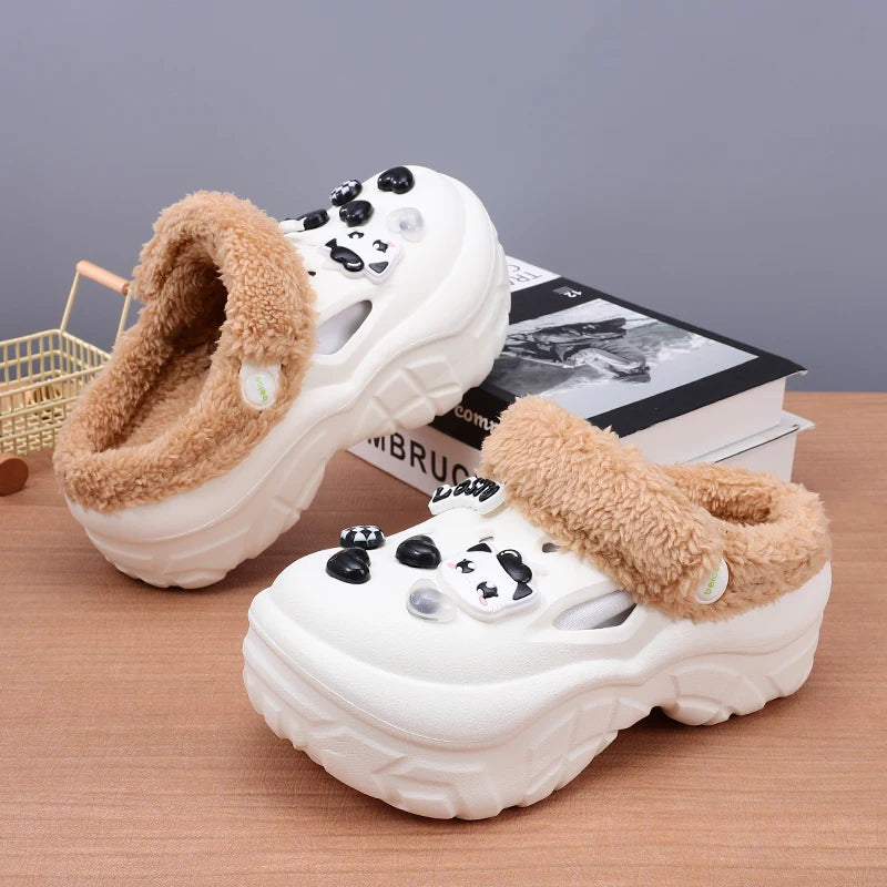 Warm fluffy winter house slippers for women indoor outdoor