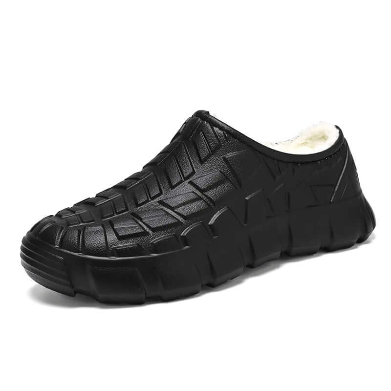 Fleece-Lined Waterproof Shoes - Winter Warm Cotton outdoor footwear for men, showcasing a black slip-on design.