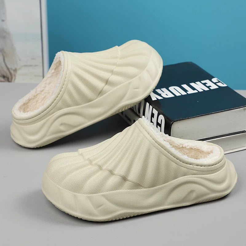 Waterproof winter slippers non-slip thick sole warm fluffy design