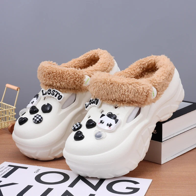 Plush cotton winter house slippers for women bottom view