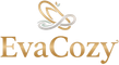 EvaCozy logo with a decorative element on a white background