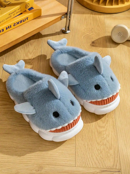 Cartoon shark slippers with plaid cotton design for men&