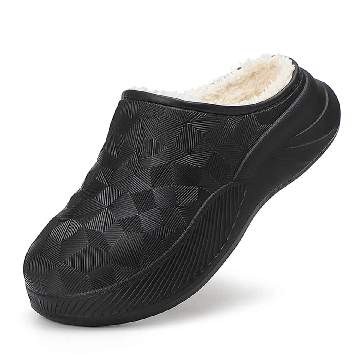 Thick sole waterproof slippers side view showing plush lining