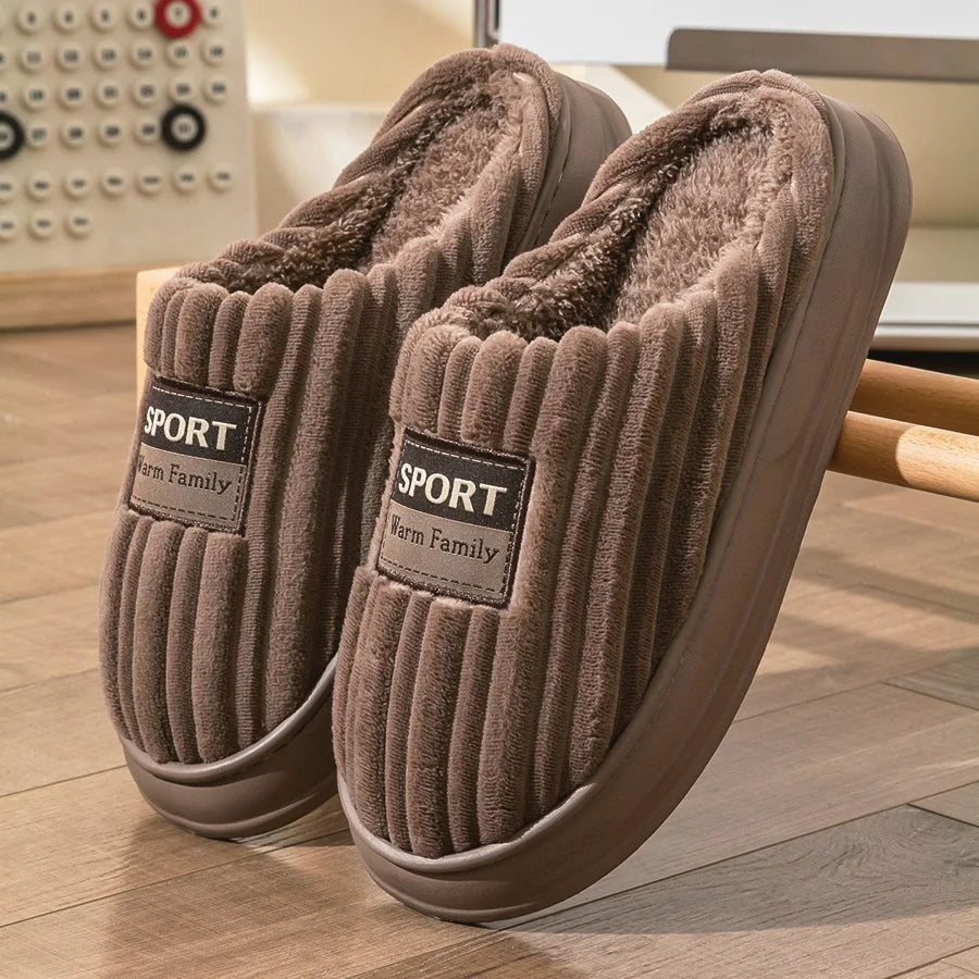 Side view of memory foam slippers men showing cushioned sole and slip-on design