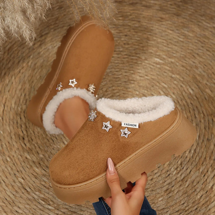 Winter Plush Platform Mules – Warm Furry Outdoor Slippers EvaCozy™