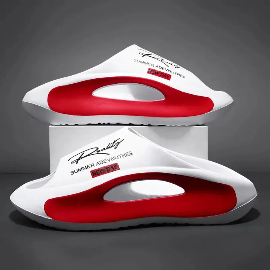 Unisex non-slip couple slippers bottom view showing textured rubber tread