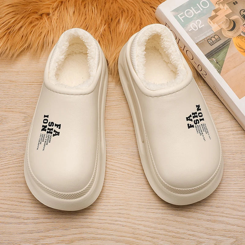 Women men winter slippers platform side view