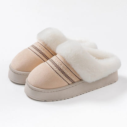 Plush slippers available in multiple colors - pink, grey, and beige options