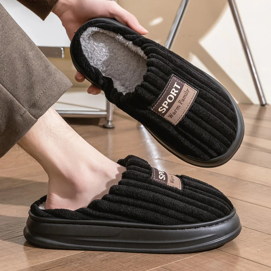 Close-up of memory foam slippers men non-slip sole for indoor safety