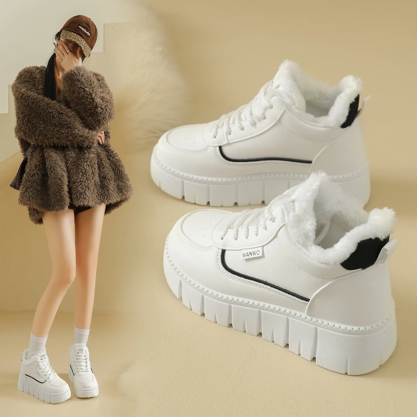 Winter Cotton High-Top Fleece Platform Women's Sneakers EvaCozy™