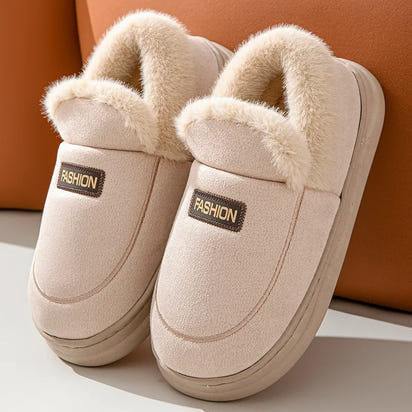 Furry cotton slippers available in multiple colors - grey, pink, beige, and brown