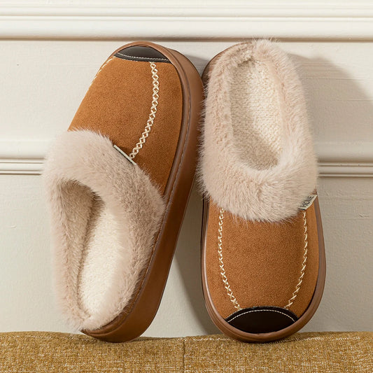 EvaCozy couple's winter slippers in soft plush material - matching indoor outdoor house shoes