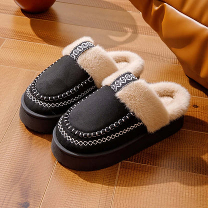 Fluffy platform slippers ankle boot design providing extra warmth and coverage
