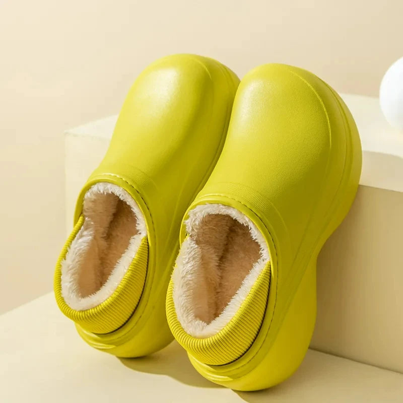Women winter furry slippers - thick cushioned platform