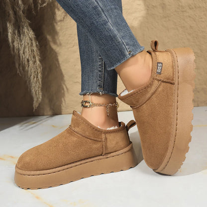 Fuzzy fur winter plush ankle boots for women