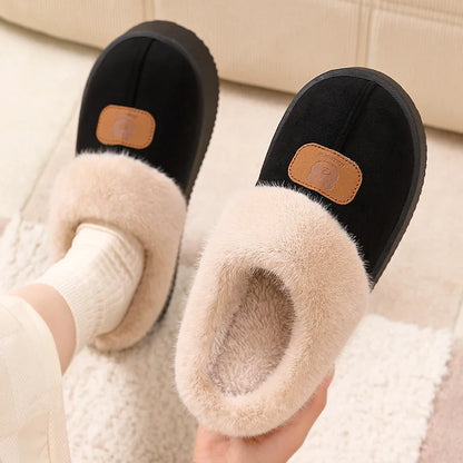 Gray plush cotton winter slippers with temperature-regulating breathable comfort