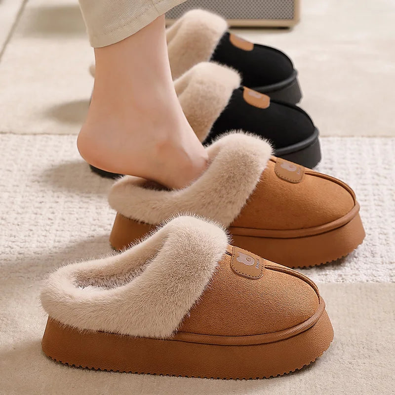 Plush cotton winter slippers multiple colors cream beige gray burgundy lavender