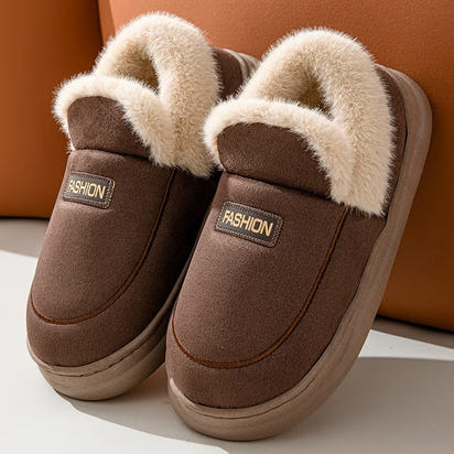 Pair of cozy furry cotton slippers showing soft cushioned comfort and warmth