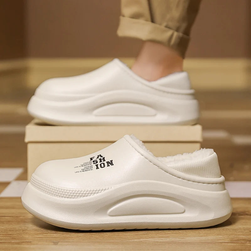 Women men winter slippers - printed pattern close-up