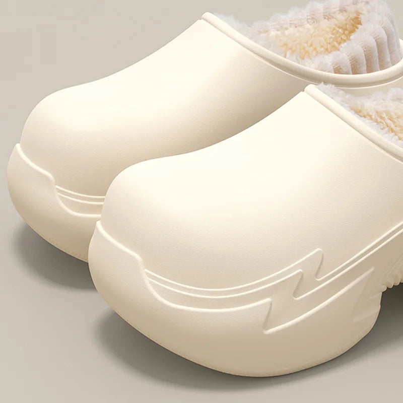 Close-up of the sole on chunky platform slippers