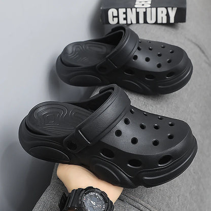 Brown protective toe-cap sandals for men with cushioned memory foam footbed