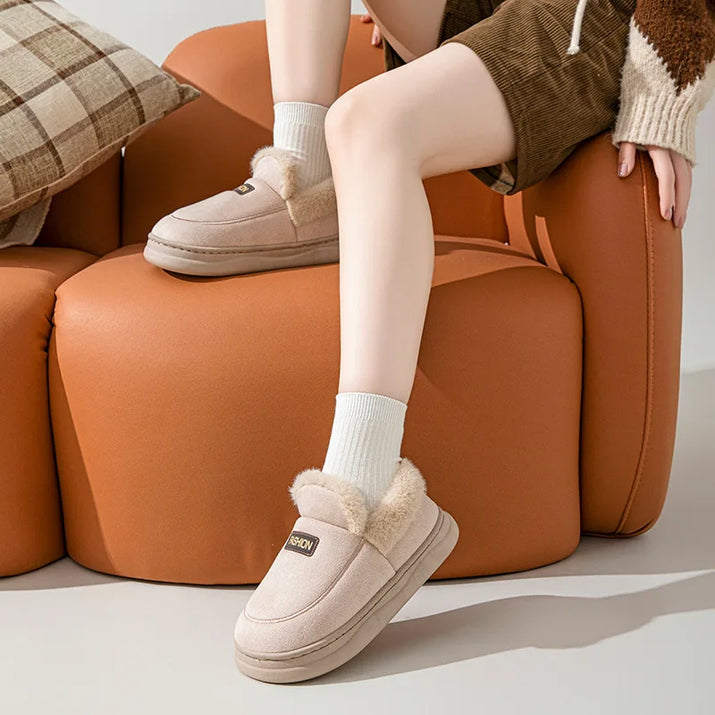 Anti-slip sole detail of winter cotton slippers showing durable outdoor-ready bottom