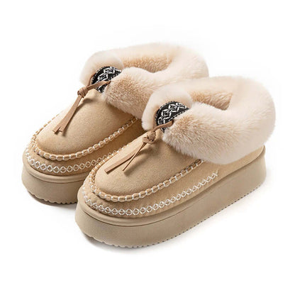 Non-slip sole of fluffy platform slippers for indoor outdoor wear