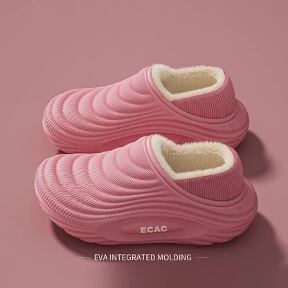 Waterproof EVA material of fur lined winter slippers protecting from moisture