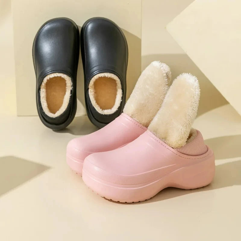Women winter furry slippers with memory foam comfort