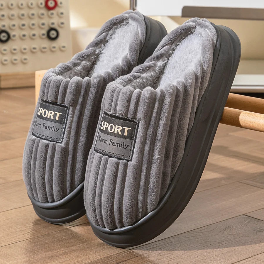 Memory foam slippers men with soft flannel upper and striped design