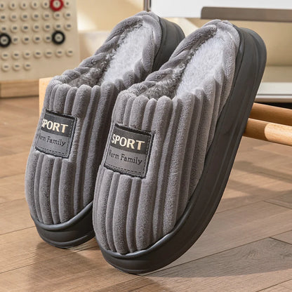 Memory foam slippers men with soft flannel upper and striped design