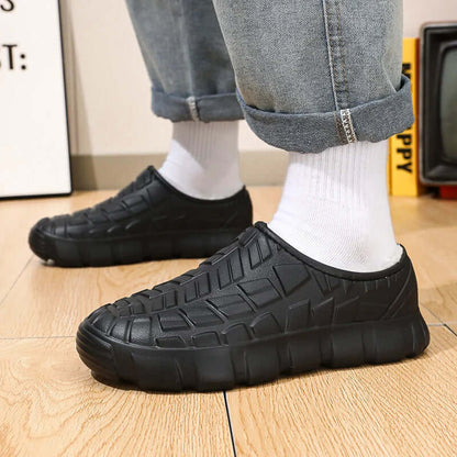 Fleece-Lined Waterproof Shoes - Winter Warm Outdoor Footwear for Men shown in black color with textured design.