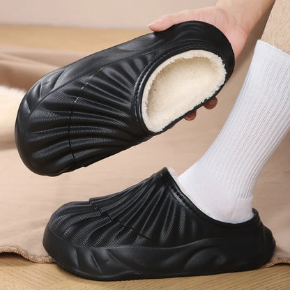 Waterproof winter slippers warm fluffy plush cotton couples shoes