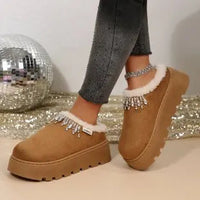 Rhinestone Platform Slippers – Plush Warm Cotton Shoes EvaCozy™