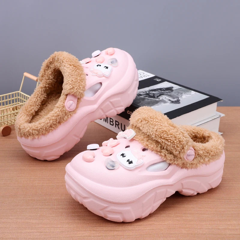 Waterproof winter house slippers for women side view