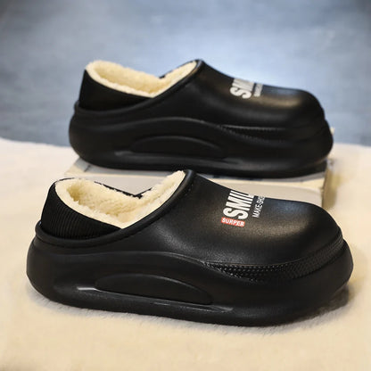 Women men winter slippers with thick platform sole