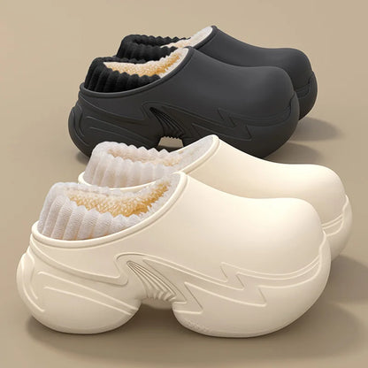 Chunky platform slippers on a woman&