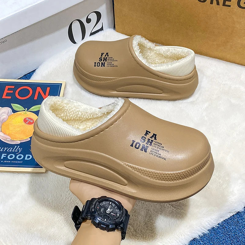 Women men winter slippers waterproof platform design