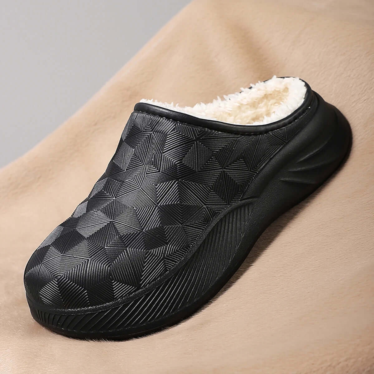 Fluffy warm waterproof slippers household detail view