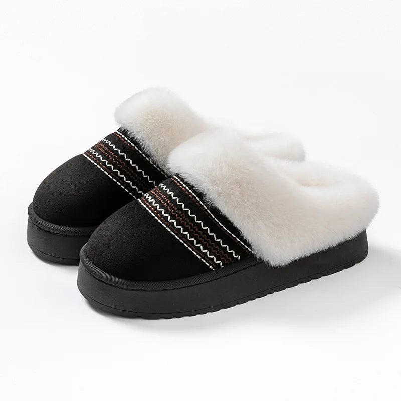 Soft fuzzy plush slippers showing comfortable interior lining